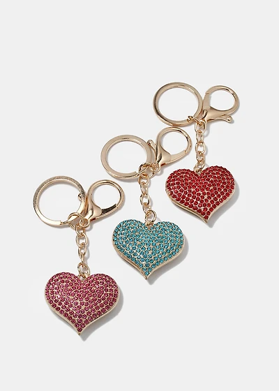 Rhinestone Heart Keychain
