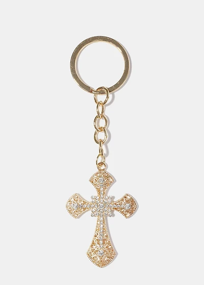 Rhinestone Cross Keychain