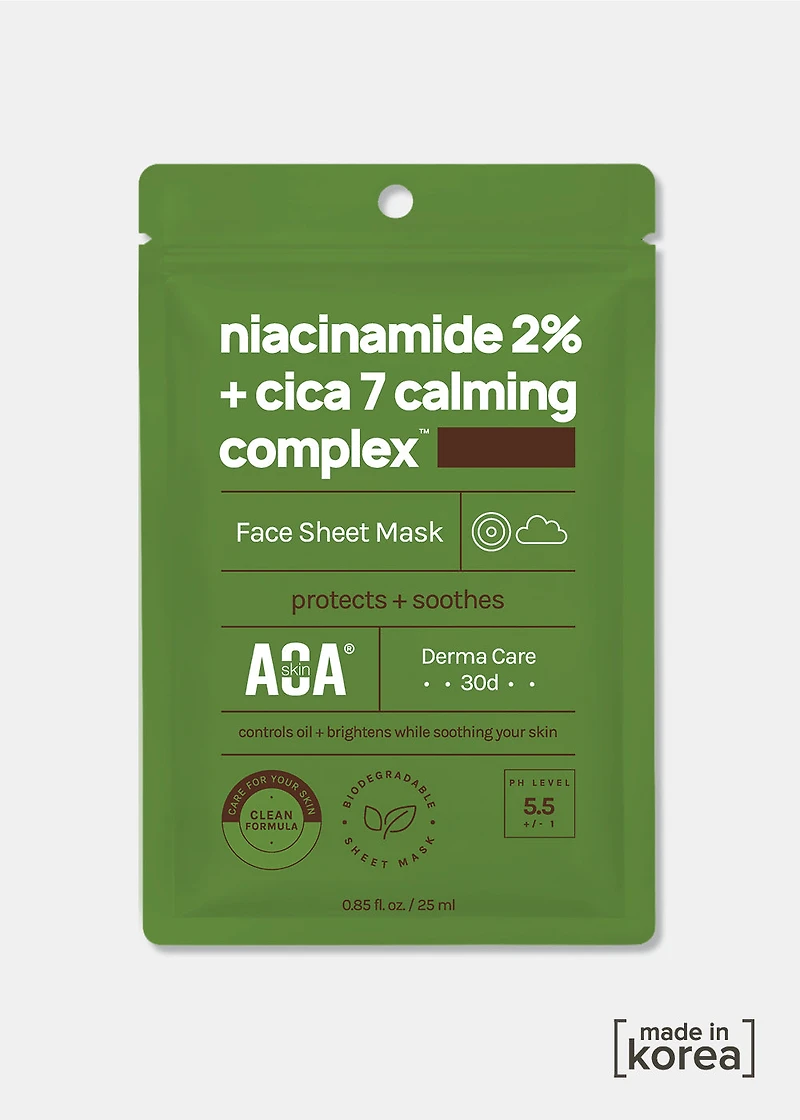 AOA Skin Niacinamide 2% + CICA 7 Calming Complex Sheet Mask