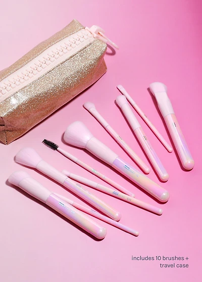 AOA 10-Piece Aurora Glow Brush Set + Travel Case