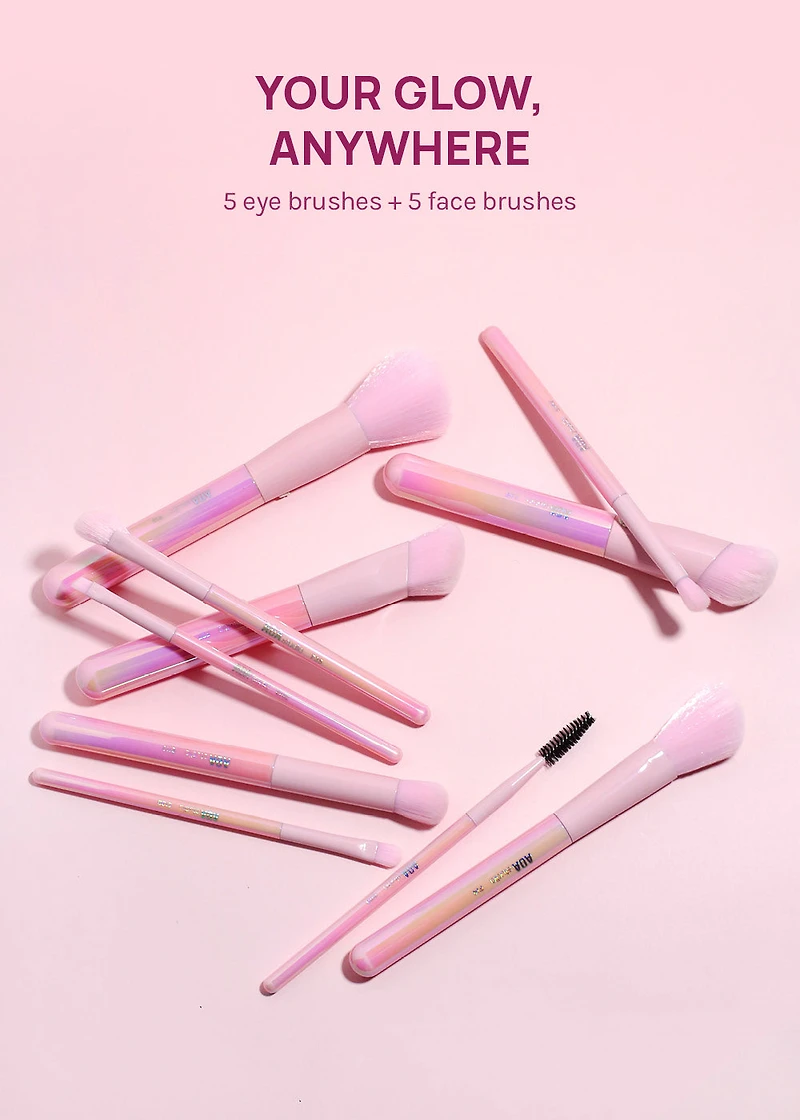 AOA 10-Piece Aurora Glow Brush Set + Travel Case