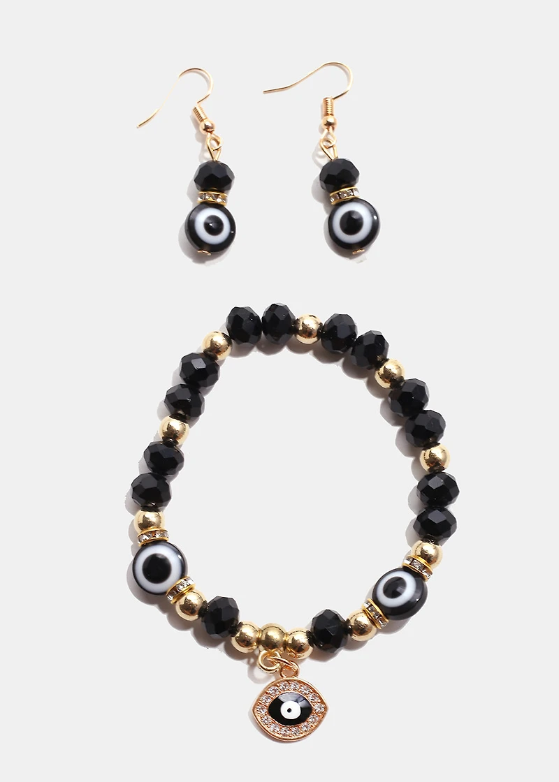 Colorful Evil Eye Bracelet & Earring Set
