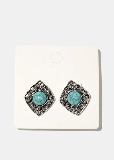 Diamond Shape Earring with Stone
