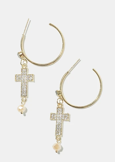 Rhinestone Cross Dangle Earrings