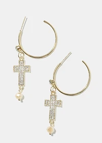 Rhinestone Cross Dangle Earrings
