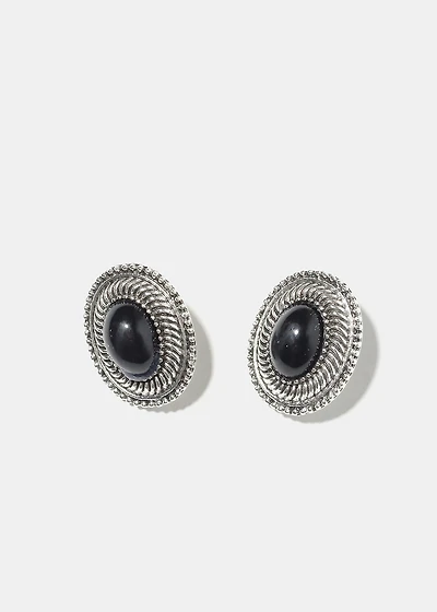 Marble Oval Clip On Earrings