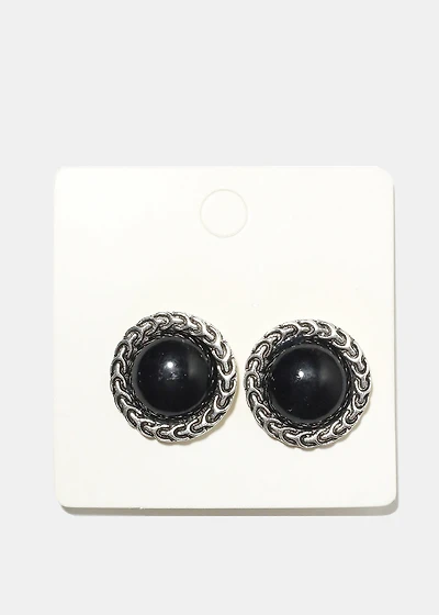 Marble Circle Clip Earrings