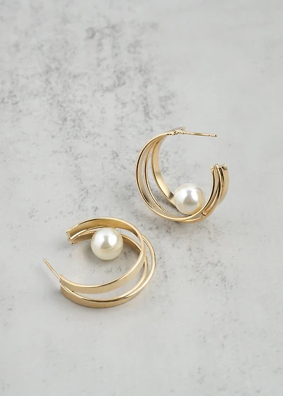 Floating Pearl Hoop Earrings