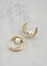 Floating Pearl Hoop Earrings