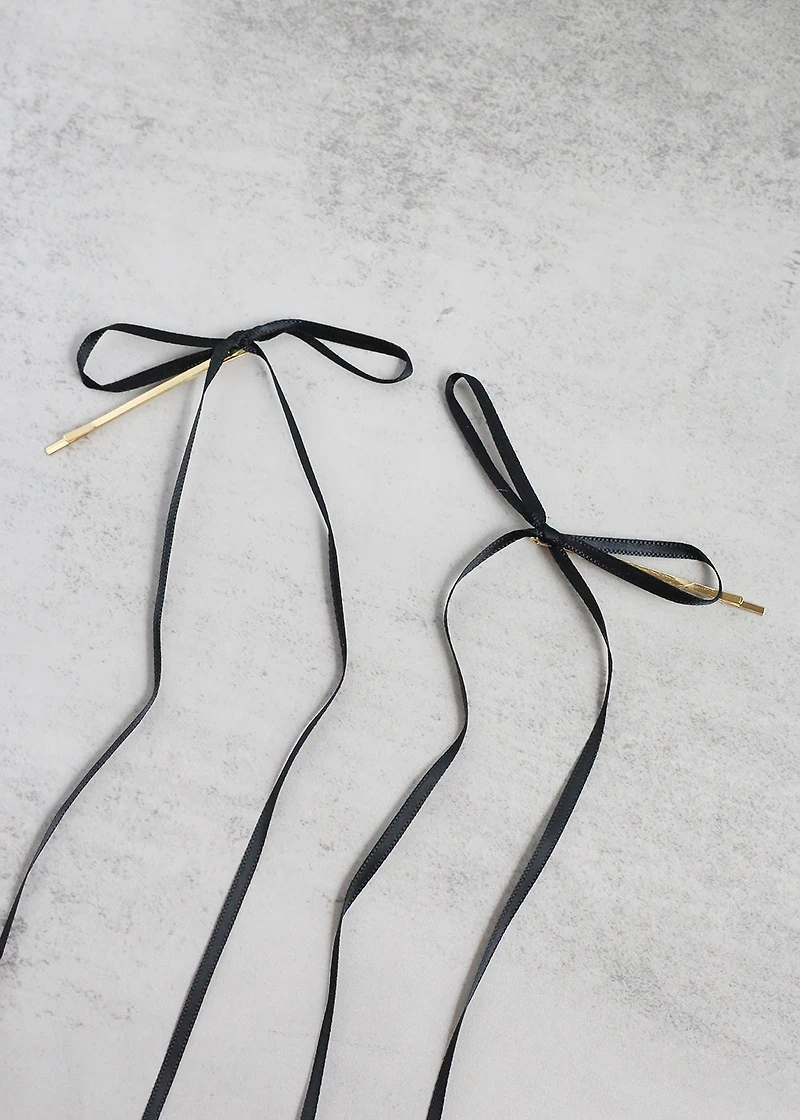 Cute 2 PC Thin Hair Bow Pins