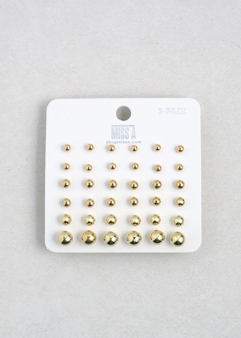 Ball Stud Earring Set - 18 Pairs