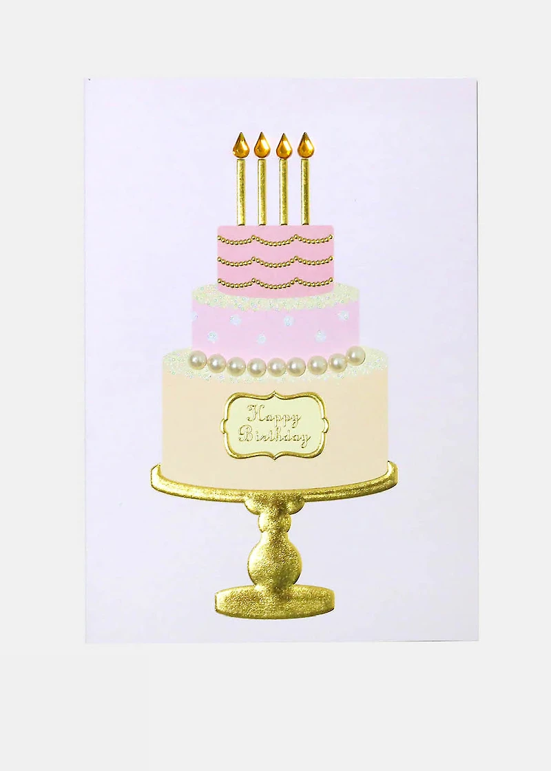 Happy Birthday Pink Cake Greeting Card