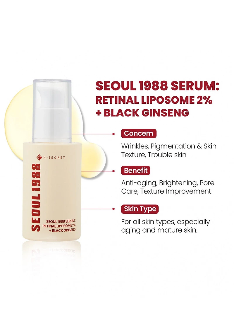K-Secret Seoul 1988 Serum: Retinal Liposome 2% + Black Ginseng 30ml