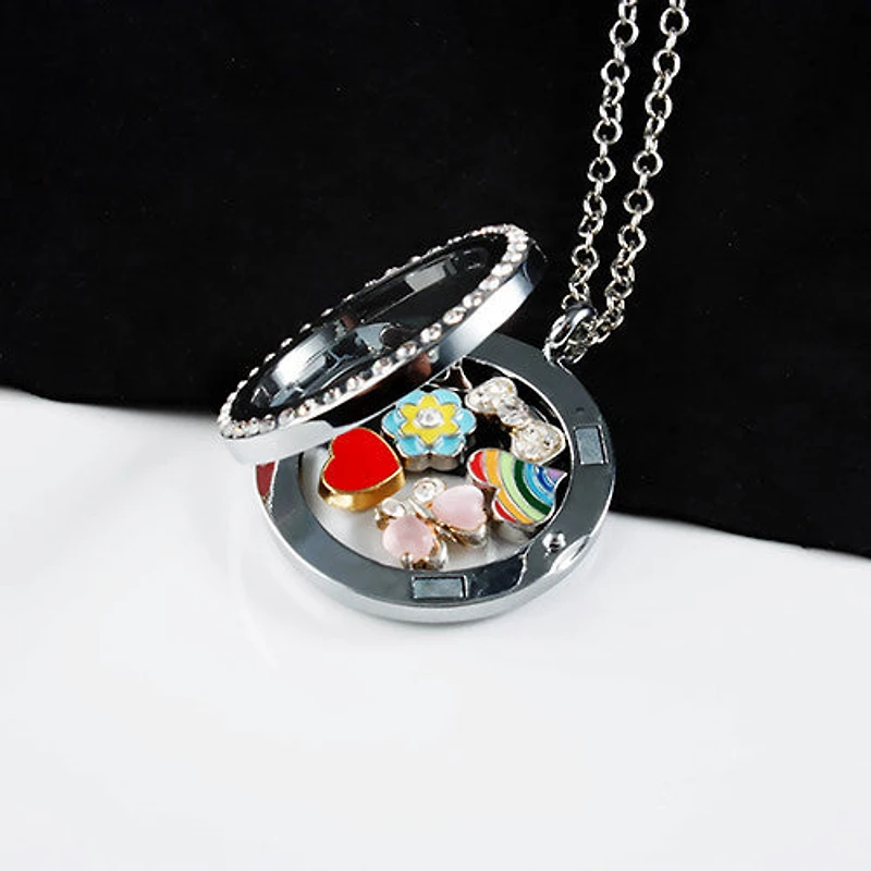 Pink Heart Accent Stone Locket Charm (2 Stones)