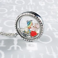 Pink Heart Accent Stone Locket Charm (2 Stones)