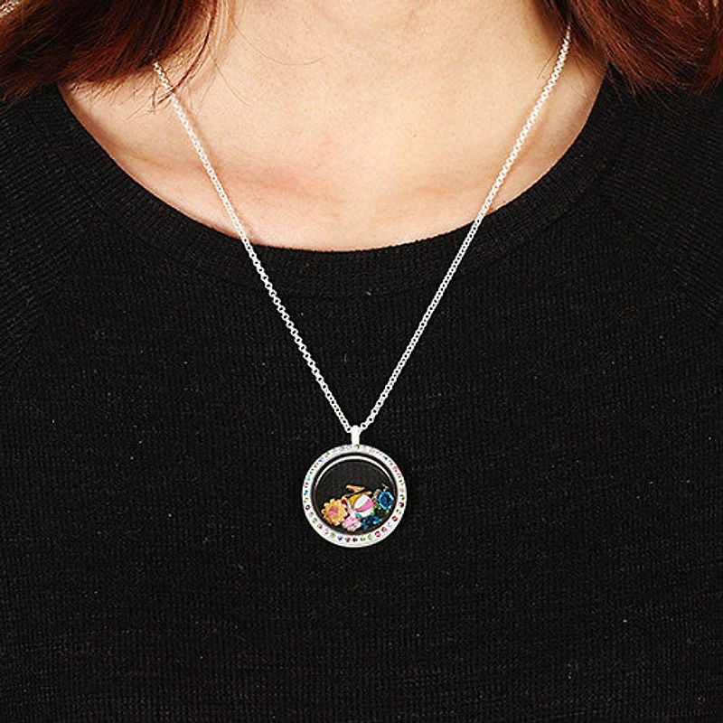 Pink Heart Accent Stone Locket Charm (2 Stones)
