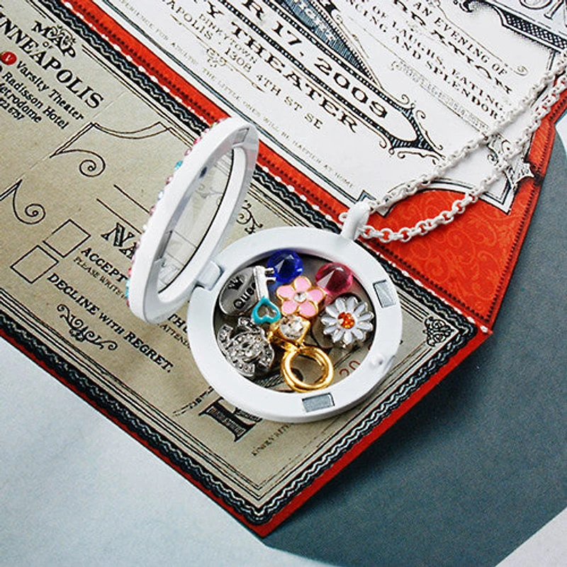 Pink Heart Accent Stone Locket Charm (2 Stones)