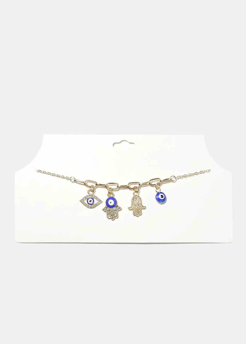 Hamsa Hand & Evil Eye Necklace