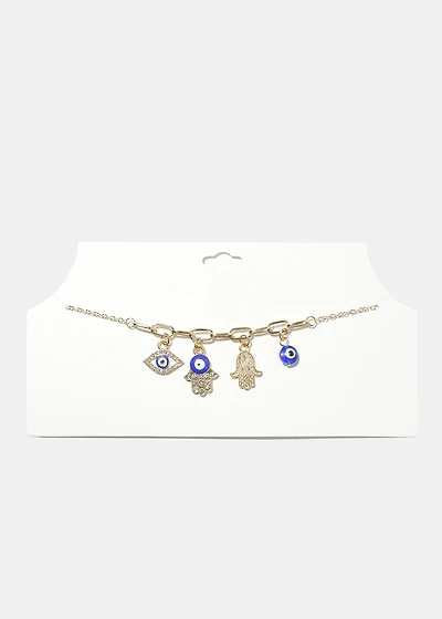 Hamsa Hand & Evil Eye Necklace