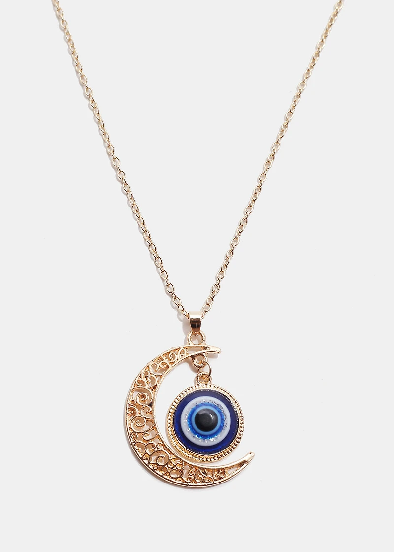 Evil Eye & Crescent Moon Necklace