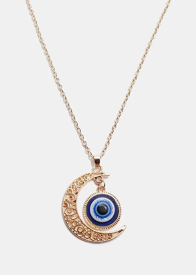 Evil Eye & Crescent Moon Necklace