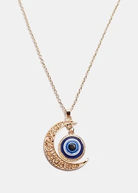 Evil Eye & Crescent Moon Necklace