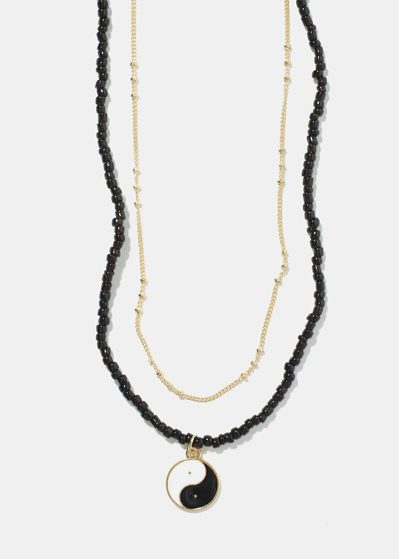 2 Layered Yin Yang Beaded Necklace