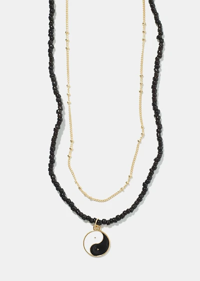 2 Layered Yin Yang Beaded Necklace
