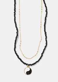 2 Layered Yin Yang Beaded Necklace