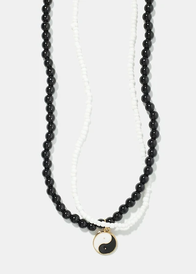2 Layered Yin Yang Pearl & bead Necklace
