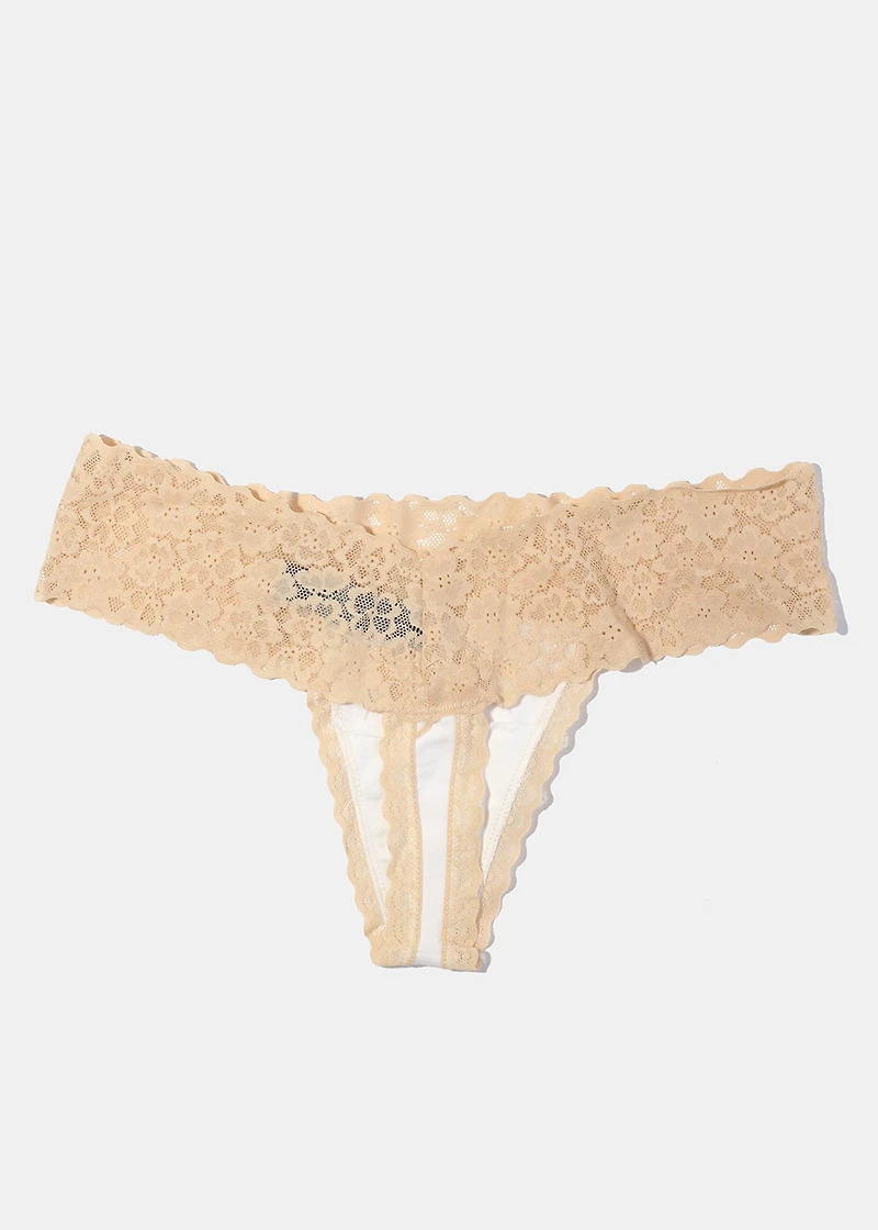 Beige Lace Thong