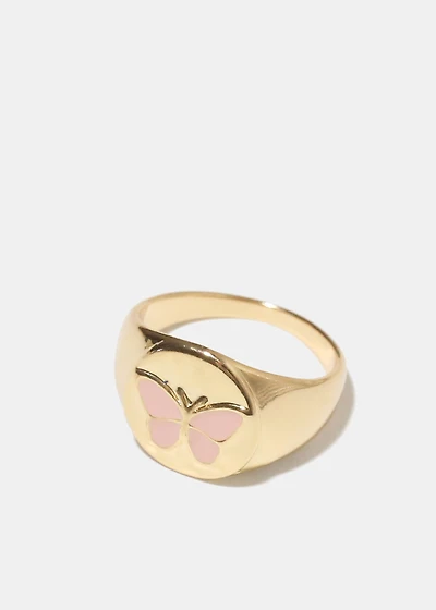 Gold Enamel Butterfly Ring