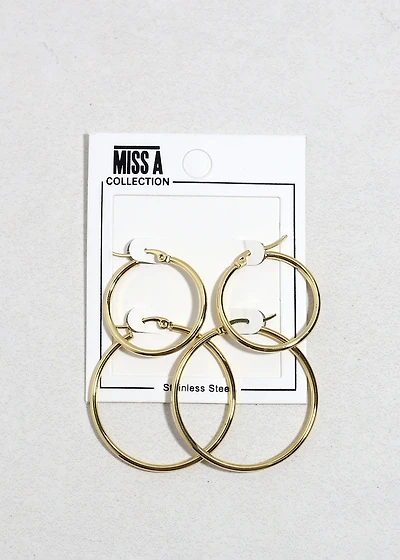 Classic Stainless Steel Hoop Earring Set