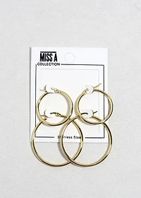 Classic Stainless Steel Hoop Earring Set