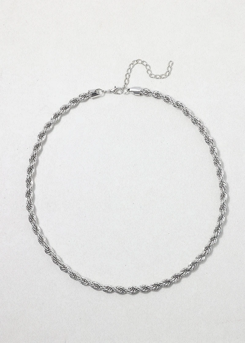 Silver Twist Rope Chain Necklace