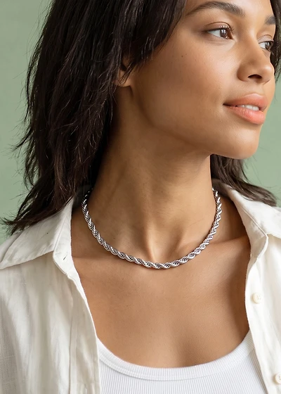 Silver Twist Rope Chain Necklace