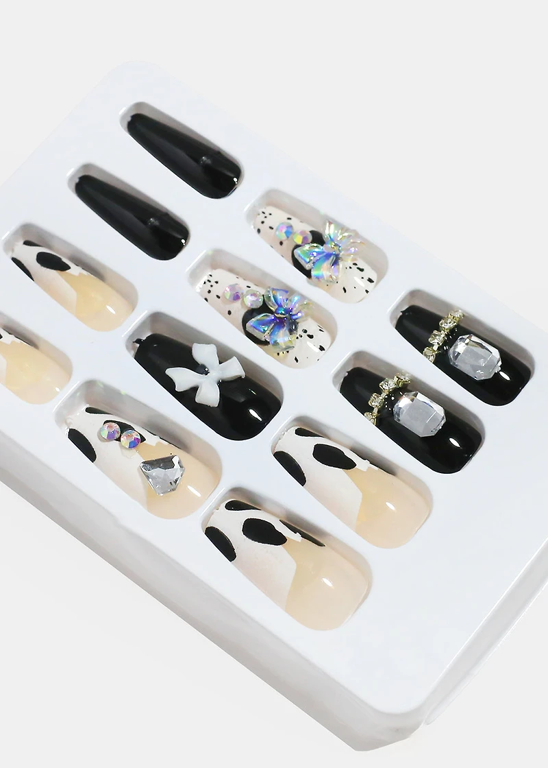AOA Studio Midnight Cowgirl Bow 5D Pre-Glued Press-On Nails