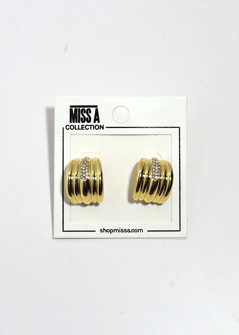 Luxe Ribbed Rhinestone Hoop Earrings