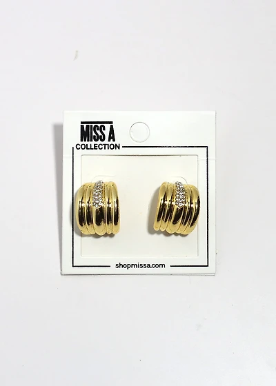Luxe Ribbed Rhinestone Hoop Earrings