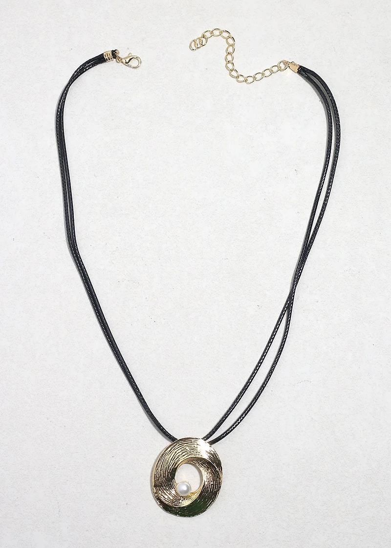 Golden Swirl Pearl Pendant Necklace