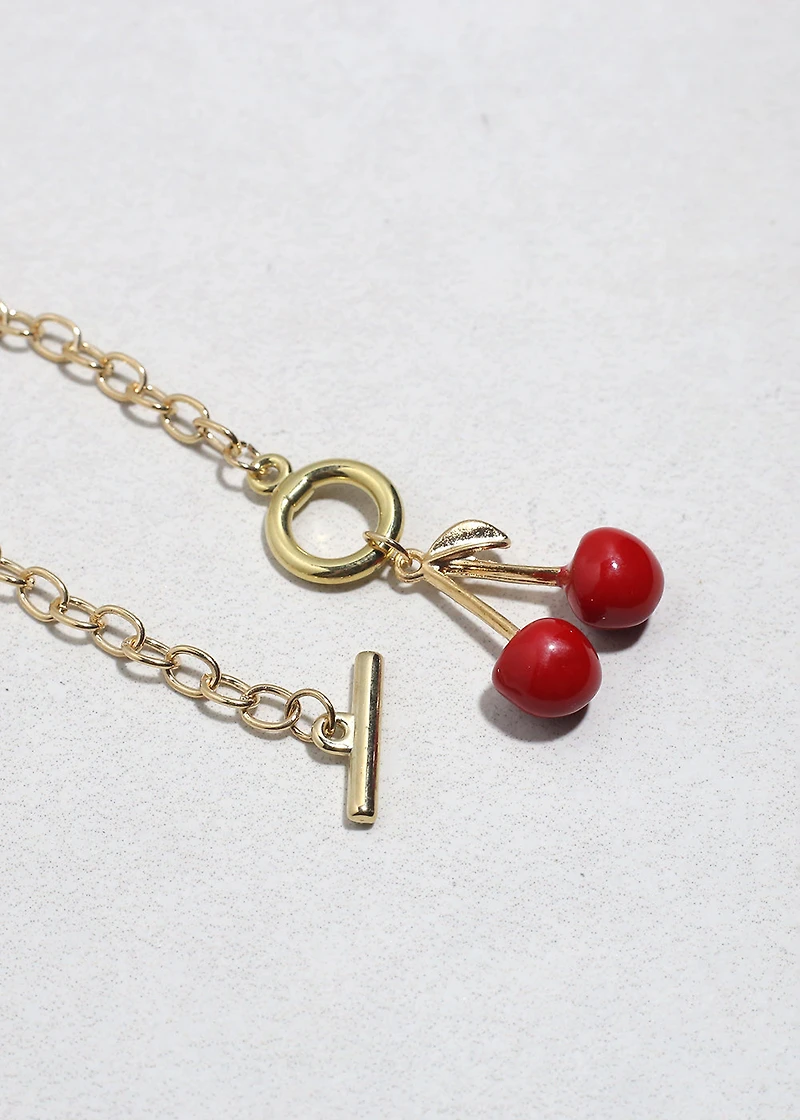 Cherry Charm Necklace & Earring Set