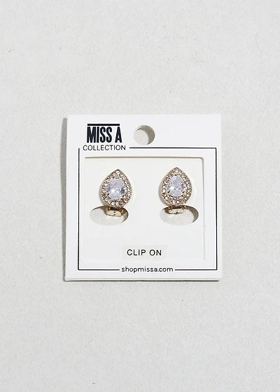Teardrop Rhinestone Clip-On Earrings