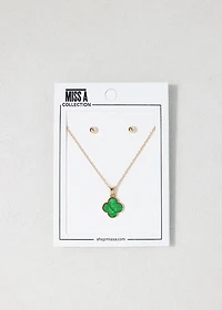 Lucky Clover Pendant Necklace + Earring Set