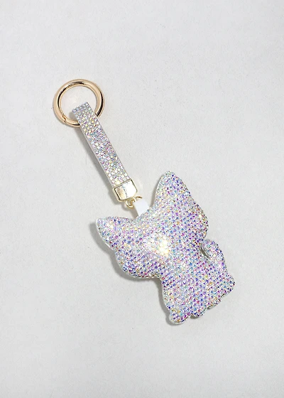 Iridescent Rhinestone Cat Bag Charm