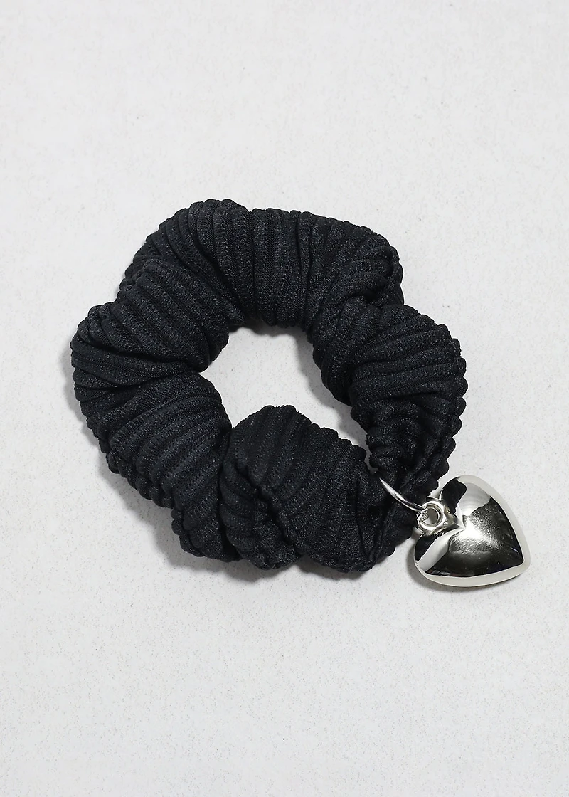 Heart Charm Pleated Scrunchie