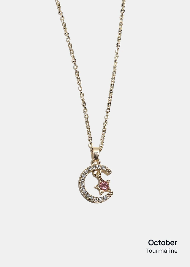 Miss A Birthstone Necklace - Moon + Star