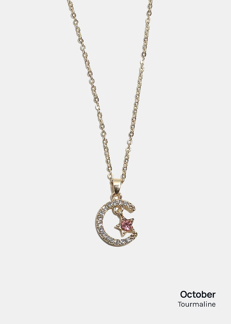 Miss A Birthstone Necklace - Moon + Star
