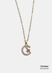 Miss A Birthstone Necklace - Moon + Star
