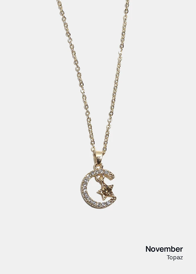 Miss A Birthstone Necklace - Moon + Star