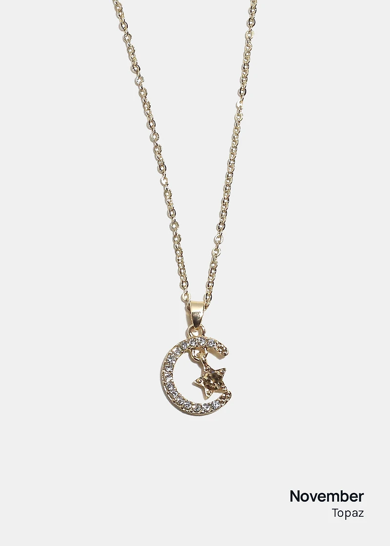 Miss A Birthstone Necklace - Moon + Star